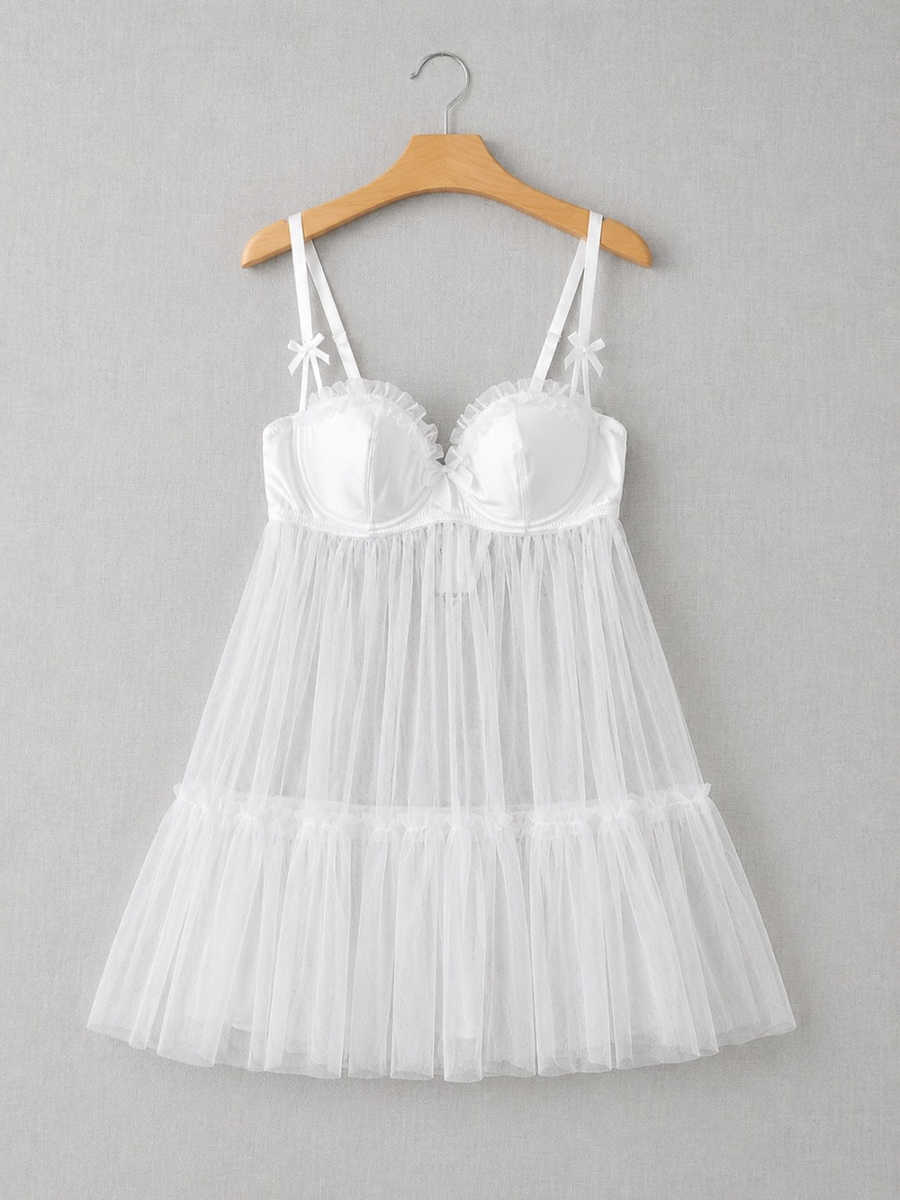 La SENZA Bride to Be White Sheer Babydoll Chemise with Ruffle Trim